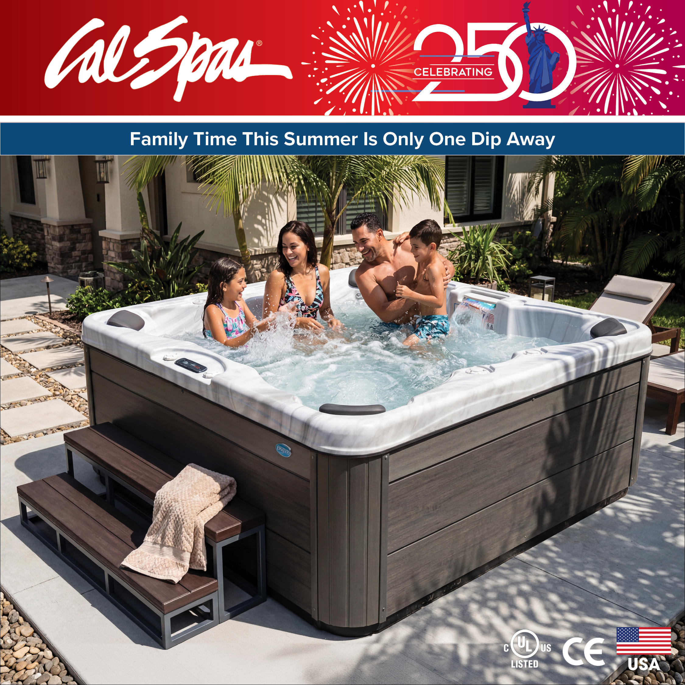 Calspas hot tub being used in a family setting - Kamas